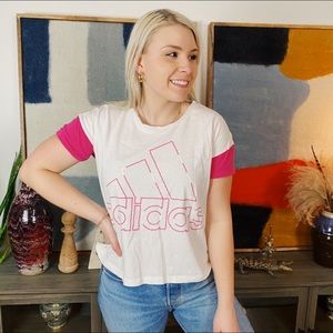 Adidas Pink White Graphic Active Tee Cropped